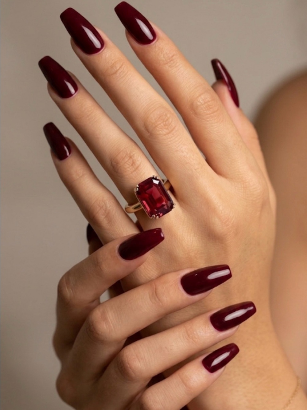 Vintage 18K Rose Gold Plated Emerald-Cut Red  Crystal Ring – size 5